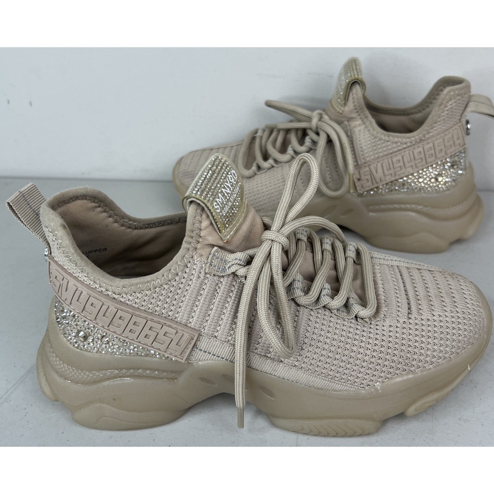 Steve Madden Rhinestone Maxima SM NY90 Tan Beige Sneaker Womens Size 7.5